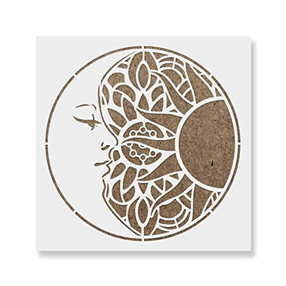 Mandala Sun and Moon Stencil - Sun & Moon Mandala Templates, Boho Stencils - size: 35"x35"