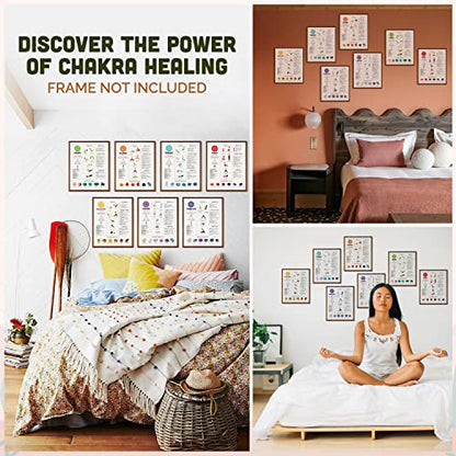97 Decor Chakra Poster, 7 Chakras Yoga Pose Chart Wall Art, 8x10 Unframed