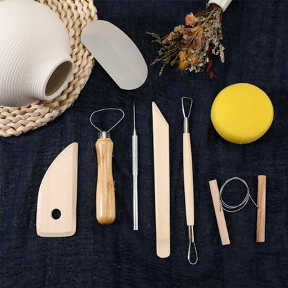 Leriton 320 Pcs Pottery Clay Tools Kit Sculpting Clay Tool Includes Cutting Modeling Trimming with Wooden Handles Carving Kit for Beginners Carving Shaping, Back to School Supplies
