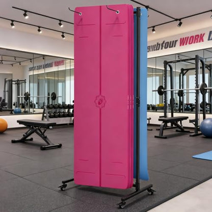 Yoga Mat Holder Hanging, Metal Double Sided Yoga Mats Storage Cart on Wheels, Floor Standing Pilates Mat Rack for Home Gym, Exercise, Yoga Studio, with Punching Tool(Black)