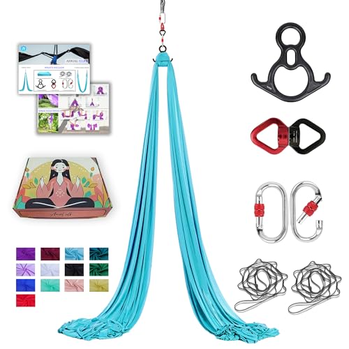 11 Yards Aerial Silks for home aerial yoga hammock Aerial Silks Kit | Aerial silks for gymnastics aerial yoga swing starter set - color: SKY BLUE