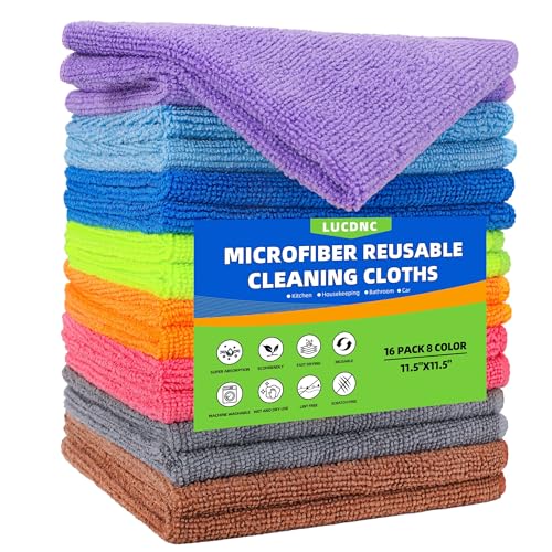 lucdnc Microfiber Cleaning Cloths 16 Pack 8 Colors 11.5"x11.5"