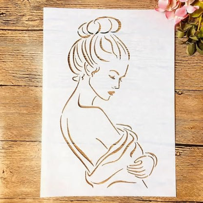 TIAMECH A4 Reusable Woman Profile View Stencil for Painting | Bun Hair Layering Template, DIY Wall Art, Wood Furniture, Scrapbook & Crafts (8.3x11.7inch) - style: Woman Profile View