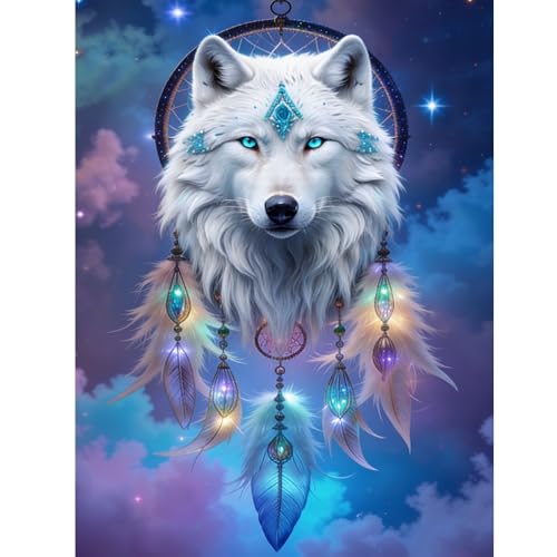 TOPCLTV Wolf Dreamcatcher Diamond Art Kits for Adults,5D Dream Catcher Diamond Painting for Beginners,DIY Round Full Drill Diamond Dots Gem Art Picture for Home Wall Decor Holiday Present12×16IN - color: HS030-1