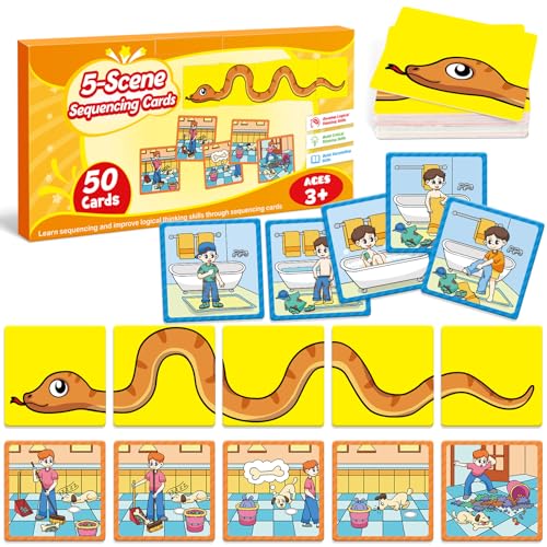 Kasfalci Sequencing Cards,Sequence Board Game for Kids,Speech Therapy Materials Toys for Autism,Story Storytelling,Social Skills,Sentence Building,Preschool Learning Activities,Classroom & Homeschool - style: 5-Scene-New
