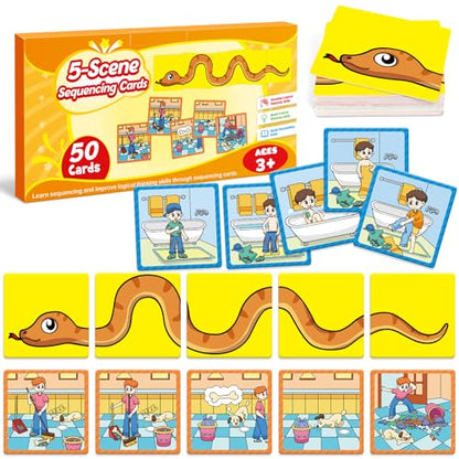 Kasfalci Sequencing Cards,Sequence Board Game for Kids,Speech Therapy Materials Toys for Autism,Story Storytelling,Social Skills,Sentence Building,Preschool Learning Activities,Classroom & Homeschool - style: 5-Scene-New