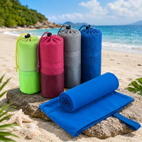 Beda Home Microfiber Travel Towel - Ultra Soft Fast Drying Gym Towel, Super Absorbent & Compact Sports Towel for Camping, Hiking, Swimming, Yoga - Includes Breathable Mesh Carrying Bag (Set of 1,Blue) - color: Blue