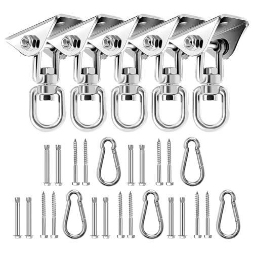 Heavy Duty Swing Hangers for Wooden Sets 1200 LB Capacity Hammock Hanger 360 Swivel Stainless Steel Swing Hardware Accessories for Porch Playground Yoga Heavy Bag Sliver | Pack of 5 - color: Sliver | Pack of 5