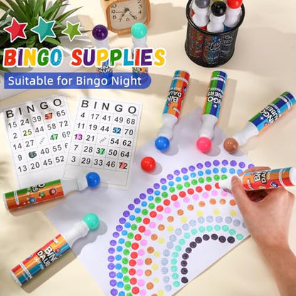 Crtiin 24 Pack 1.28 oz Bingo Daubers Bulk Set, 12 Mixed Colors Dot Markers Paint Daubers, Back to School Gift for Classroom Preschool Bingo Hall Toddler Art Crafts Drawing Activities