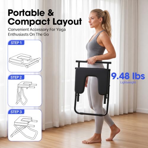 Yoga Headstand Bench, Yoga Inversion Chair Headstand Prop Upside Down Chair Yoga Head Stand Inversion Stool for Practice Head Stand, Shoulderstand, Handstand and Various Yoga Poses (Black)