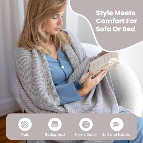 Dalisa Alina GOTS Organic Cotton Throw Blanket, Harbor Mist, 50x60 in - color: Harbor Mist, size: 50x60