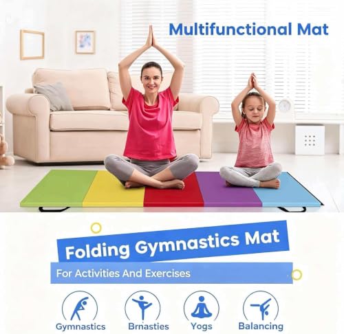 ZENY Folding Gymnastics Mat, 5-Panel Gym Mat Tumbling Mat | with Carry Handles for Home Workouts, Exercise Mat for Yoga and Play, 77''x30''x1.4''