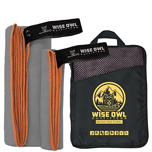 Wise Owl Outfitters Microfiber Camping Towel - Quick Dry Towel for Travel, Backpacking, Hiking, Beach, Gym & Yoga - Compact, Fast Drying & Lightweight - color: Grey, size: Large (24x48) + Washcloth (12x12)