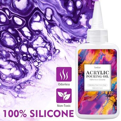 Silicone Pouring Oil 7oz, 100% Silicone, Odorless, Dramatic Cell Activator | Non-Toxic, Compatible with Acrylics, Watercolor, Canva, Wood, Craft, Medium. High Flow Artist DIY Set for Paint Creation.