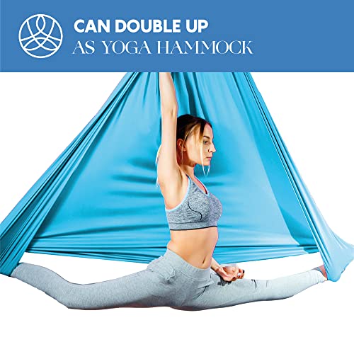 Aerial Silks Starter Kit, 9 Yards, Aerial Yoga Hammock, Hardware - color: Sky Blue