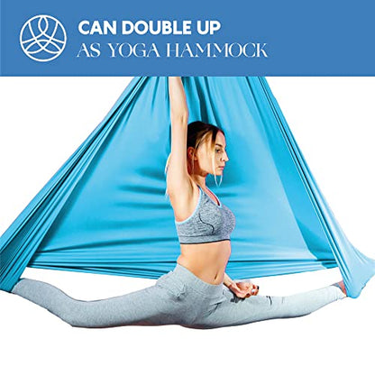 Aerial Silks Starter Kit, 9 Yards, Aerial Yoga Hammock, Hardware - color: Sky Blue