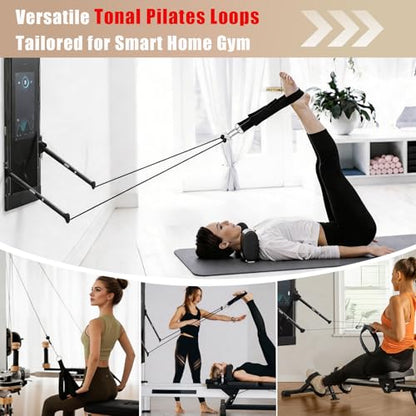 Pilates Loops Compatible with Tonal Smart Home Gym, Double Loop Soft Lined Pilates Straps with T Lock Adapter, W/Snap Hooks - color: Black