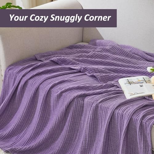 EMME Cotton Muslin Large Throw Blanket Couch Breathable Gauze Soft Lightweight Bed Blankets Adults (Heather Purple, 50"x70") | 4-Ply Two-Tone Yarn - Soft Throw Blanket for Adults, Breathable and Prewashed, for Sofa and Bed All Year Round - color: 14 - Pur