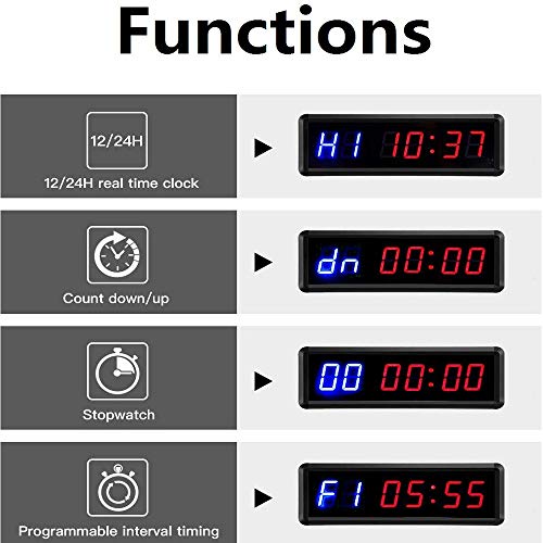 LED Interval Timer Count Down/Up Clock Stopwatch with Remote for Home Gym Fitness - color: Blue+red