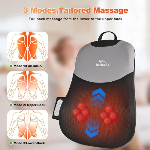Neck and Back Massager with Heat, Rolling Up and Down Shiatsu Back and Neck Massager with Heat, 4D Kneading and Car Adapter for Home, Office and Car use, Gifts for Men and Women - color: Black-02