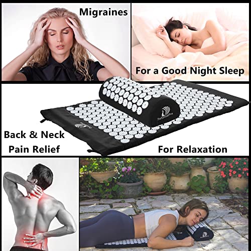 Acupressure Mat & Pillow Set 29" Long, Hot/Cold Pack, Black | Acupressure Therapy For Back, Neck, Sciatica And Pressure-Point Aches; Acupuncture Mat For Restful Sleep And Muscle Recovery. - color: Black