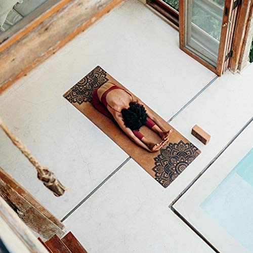 YOGA DESIGN LAB | The Cork Yoga Mat | Eco Luxury | Ideal for Hot Yoga, Power, Bikram, Ashtanga, Sweaty Workouts | Studio Quality | Includes Carrying Strap! - color: Mandala Black, size: 5.5mm