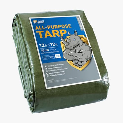 GUARD SHIELD Heavy Duty Tarp 12x12 Feet Green Multi Purpose Thick Waterproof Poly Tarp Cover 10mil - color: Green, size: 12x12