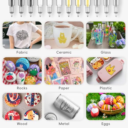 REALIKE Acrylic Gel Pens Compatible with Cricut Maker 4/Maker 3/Maker/Explore 5/4/3/Air 2/Air, Black White Silver Gold Acrylic Pens for Rocks, Paper, Wood, Canvas, Glass, Ceramic, Fabric (0.8 Tip)