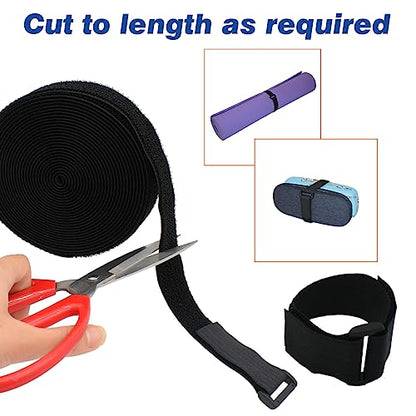 YiwerDer 1"x20FT Hook and Loop Straps, with 30 Plastic Buckles, Adjustable Fastening Cable Straps, Cut-to-Length Cinch Strap, Reusable Nylon Securing Cord Ties for Organizer or Storage - Black - style: 20FTx 1Inch