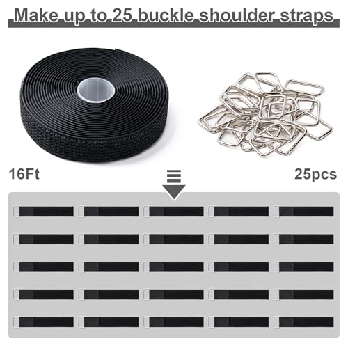 1" x16Ft Hook and Loop Straps with 25 Metal Buckles,Black - color: Black, size: 1"×16ft Metal Buckle