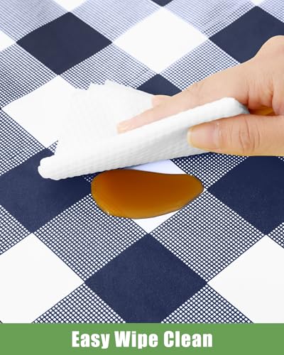 Smiry 8 Packs Gingham Disposable Table Cloth, 54 x 108 Inch Waterproof Plastic Tablecloth, Rectangle Navy and White Checkered Table Covers for Picnic, Birthday, Party - color: Navy and White, size: 54"x108" (Pack of 8)