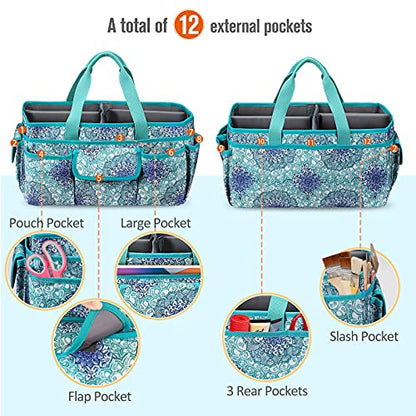 FINPAC Craft Storage Tote Bag with Pockets, Scrapbooking Carrying Case - color: *Emerald Illusions