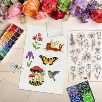 6Pcs Flower Clear Stamps for Card Making, Mushroom Silicone Stamps for Crafting & DIY Scrapbooking, Butterfly Journaling Decor,Flower Fairies,Birthday Words with Blessings - style: 29Pcs Flower Fairy Clear Stamps