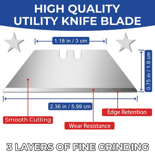 DIYSELF 200 Pack Utility Knife Blades, SK5 Box Cutter Blades with Dispenser | Heavy-Duty Razor Knife Blades for Cardboard, Carpet and Leather, Box Cutter Replacement Blades for Vinyl, Rope and Packages - size: 200-Pack