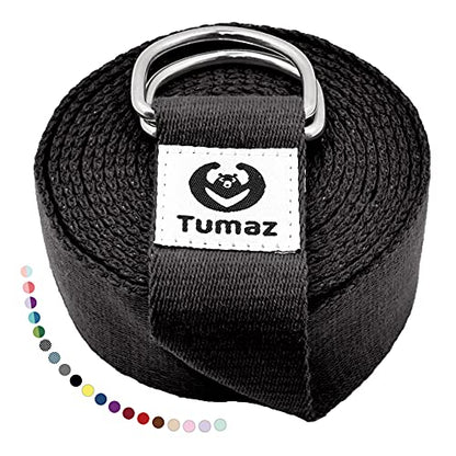 Tumaz Yoga Strap for Stretching with Adjustable D-Ring, 6/8/10 ft - color: 11. Just Black, size: 6 Feet