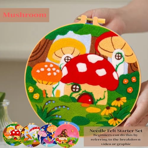 Wonafa Needle Felt Starter Set,Wool Needle Felt Starter Kit, Beginner Needles Felts Kit (Mushroom Forest) - color: Mushroom Forest
