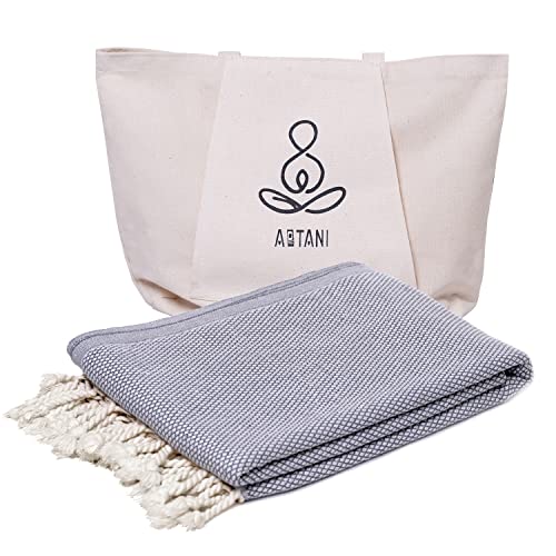 ATANI Turkish Beach Towel, Converts to a Bag, Oversized 100% Cotton Bath Towels Lightweight Quick-Dry Beach Blanket for Travel, Picnic, Camping, Yoga and Pool (Grey + Bag, 35 inc x 69 inc) - color: Grey + Bag, size: 35 inc x 69 inc