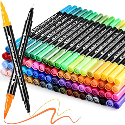 72 Colors Dual Tip Color markers, Fine & Brush Tip Markers Pens for Adult Coloring Book, Dual Watercolor Marker Pens, Art Drawing Supplies Marker s Kit for Calligraphy, Illustrations, DIY Crafts - color: 72 Colors Fine & Brush
