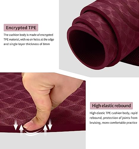 8/20/30mm Jump Rope Mat Fitness Exercise Mat Durable, Non-Slip, Workout Mats with Jump Rope & Carrying Bag for Home Gym Flooring (55"x 24") - color: Red-8mm