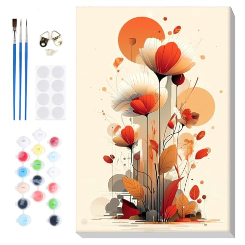 Bowetile Framed Paint by Numbers Flower Kit for Adults, Adults' Paint-by-Number Kits on Canvas, Painting by Numbers Flowers, Acrylic Number Painting Gifts for Home Wall Decor, 8x12in - color: Flower