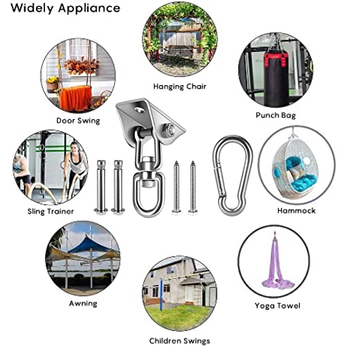 Hammock Hanging Kit 360° Rotating Hanging Chair Hardware 1000 lb Capacity - color: Silver, size: 1