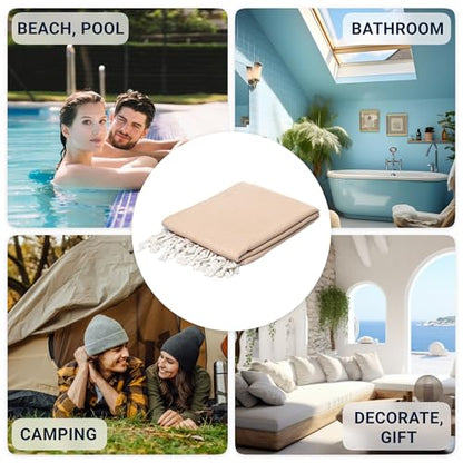 ATANI Turkish Beach Towel, Converts to a Bag, Oversized 100% Cotton Bath Towels Lightweight Quick-Dry Beach Blanket for Travel, Picnic, Camping, Yoga and Pool (Yellow + Bag, 35 inc x 69 inc) - color: Yellow + Bag, size: 35 inc x 69 inc