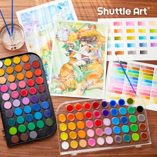 Shuttle Art 58 Pack Watercolor Paint Set, 48 Colors Watercolor Pan with 10 Paint Brushes for Beginners, Artists, Kids & Adults to Water Color Paint, Bullet Journal, Calligraphy Practice - size: 11 Piece Set