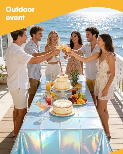 Niuara Iridescent Blue Plastic Table Cloth Disposable, 4 Pack, 54 x 108 in | Rectangle, 6 ft Tables, Birthday Party, Holiday Gathering - color: Iridescent Blue, size: 54" x 108" - 4 Packs