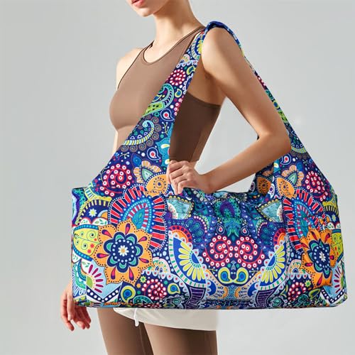 Yoga Mat Bag - Large Yoga Bag with Yoga Mat Strap, Zipper and Pockets - Yoga Bags and Carriers Fits All Your Stuff - Personalized Yoga Mat Bags for Women Fits Most Size Mats - color: Paisley