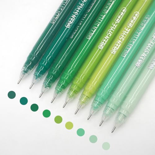 Gel Pens with 0.6mm Fine Point, 9 Colors Acrylic Drawing Gel Pen | Smooth Writing Pen Set for Journaling, Green Style, Drawing Pencils for Adult Coloring Books - color: Green Style