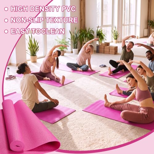 Funtery 3 mm Thin Yoga Mats Bulk, 68 x 24 in - color: Rose Red