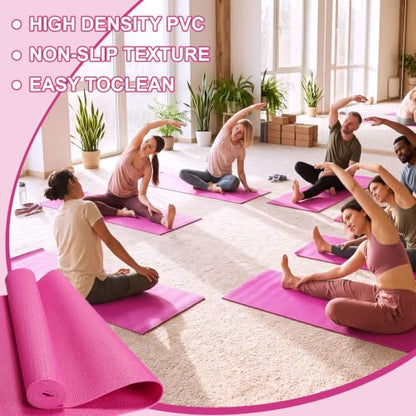 Funtery 3 mm Thin Yoga Mats Bulk, 68 x 24 in - color: Rose Red