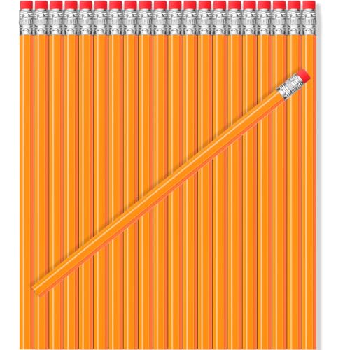 TecUnite 60 Pcs HB Pencils #2 Unsharpened Wood Cased Pencils with Eraser Hexagonal Pencil Cute Graphite No 2 Pen for Adults Gifts Exam School Office Sketching Learning(Yellow, Silver) - color: Yellow, Silver
