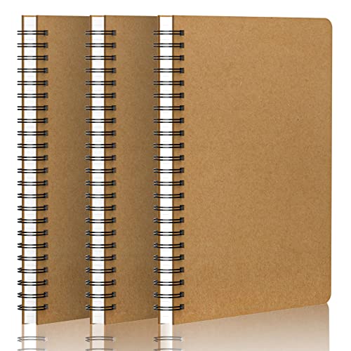 EUSOAR Hard Cover Spiral Notebook, A5 3Pack 5.5"x8.3" 120 Pages Graph Spiral Notebook Journals, Wirebound Journal Sketch Notebook for Math and Science Students Engineering Artist Drawing - color: Kraft, size: A5